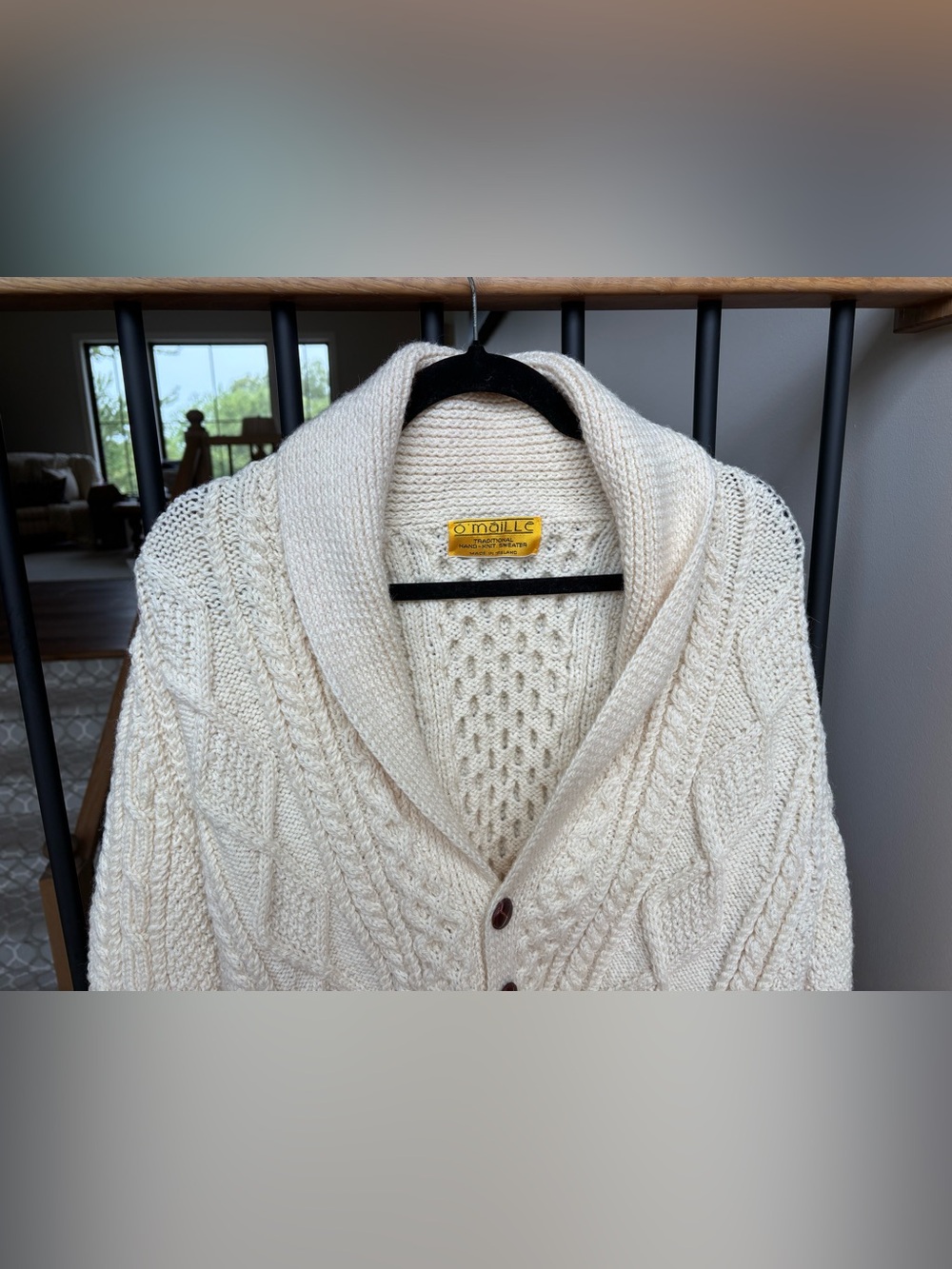 O'maille Traditional Hand Knit 100% Wool Sweater Cardigan Made in Ireland Unisex - Picture 6 of 13